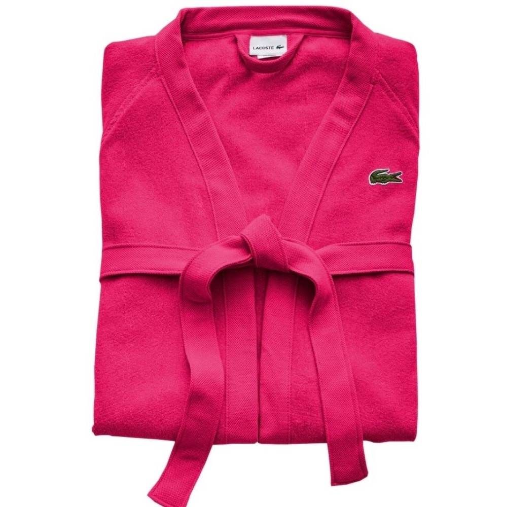 Lacoste Pink Terry Cloth Robe Belted Logo Bathrobe - Picture 10 of 10